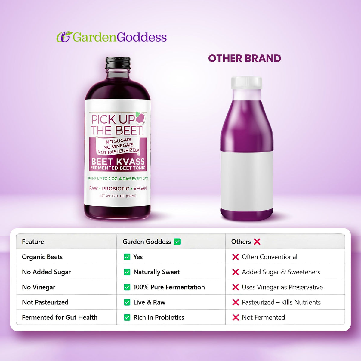 2-Pack Organic Probiotic Raw Beet Juice Kvass 32oz, Beverage from Garden Goddess