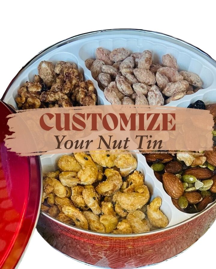 Custom 2-Pound Gourmet Nut Tin by Almond Blossom Roasted Nuts & Watkins Farm Foods