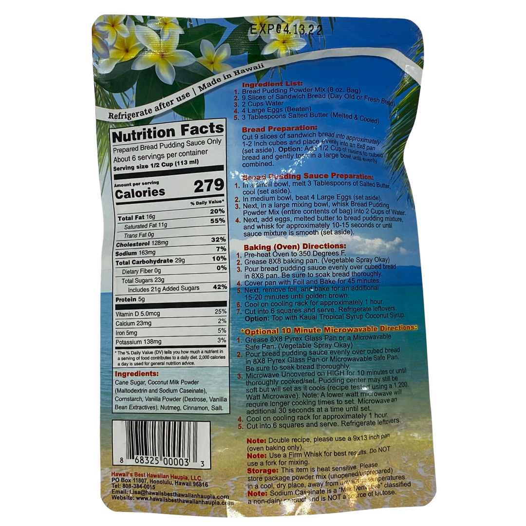 Hawaii's Best - Hawaiian Creamy Coconut Bread Pudding Mix