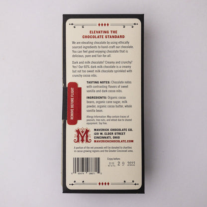 60% Dark Milk Chocolate with Cocoa Nibs, Confection from MaverickChocolate