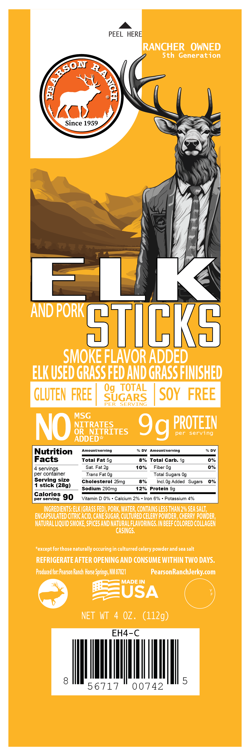 Elk Hickory Smoked Snack Stick Multipack, Meat from Pearson Ranch Jerky