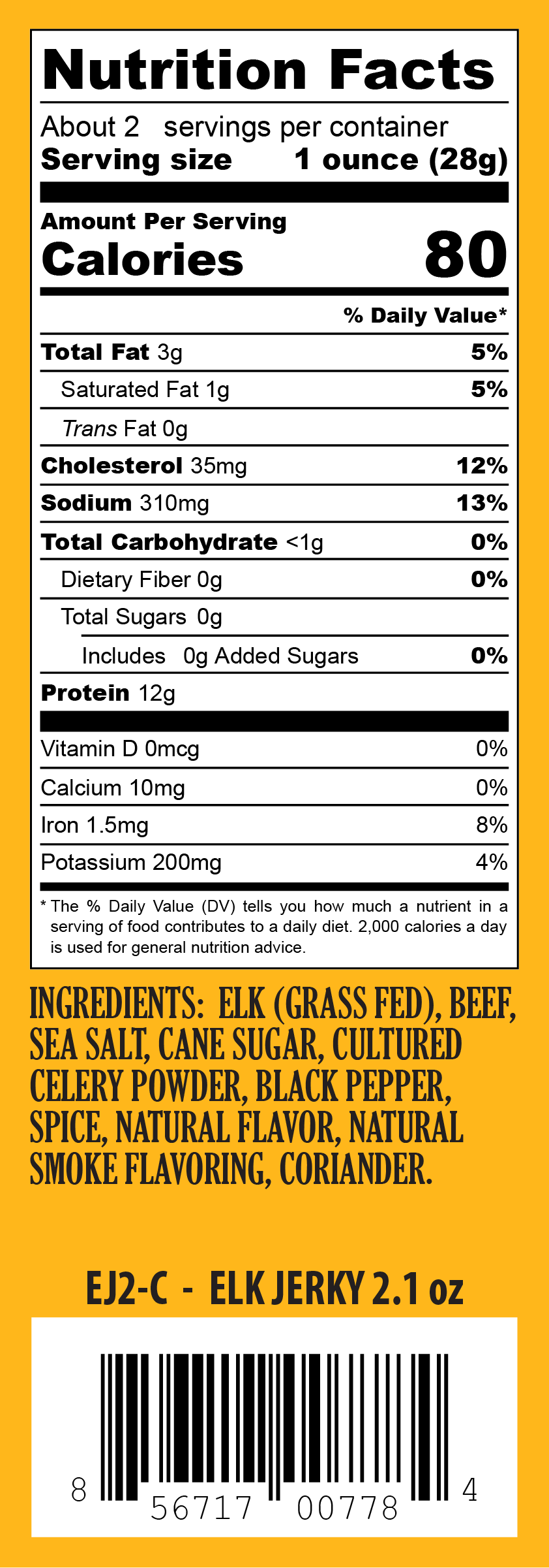 Elk Jerky - 2.1oz Resealable Bag, Meat from Pearson Ranch Jerky