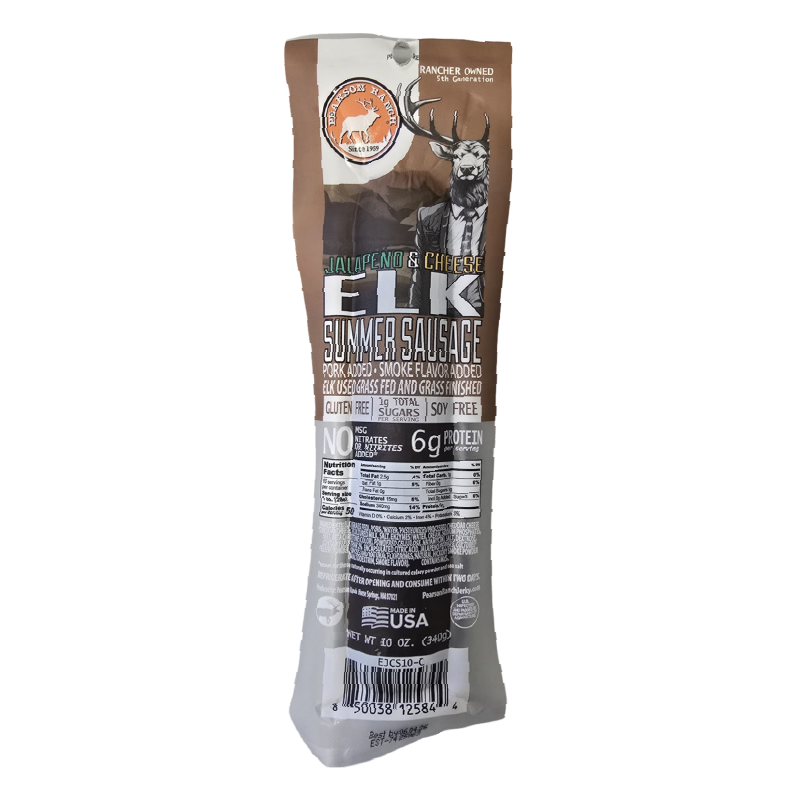 Elk Jalapeno Cheese Summer Sausage (10 oz.), Meat from Pearson Ranch Jerky