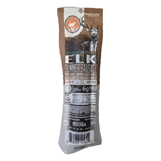 Elk Jalapeno Cheese Summer Sausage (10 oz.), Meat from Pearson Ranch Jerky