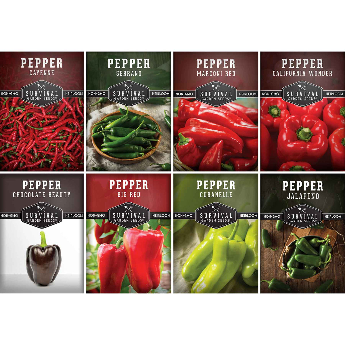 Eight Pepper Seed Collection – Heirloom Non-GMO Sweet & Hot Pepper Varieties for Home Gardening and Food Preservation