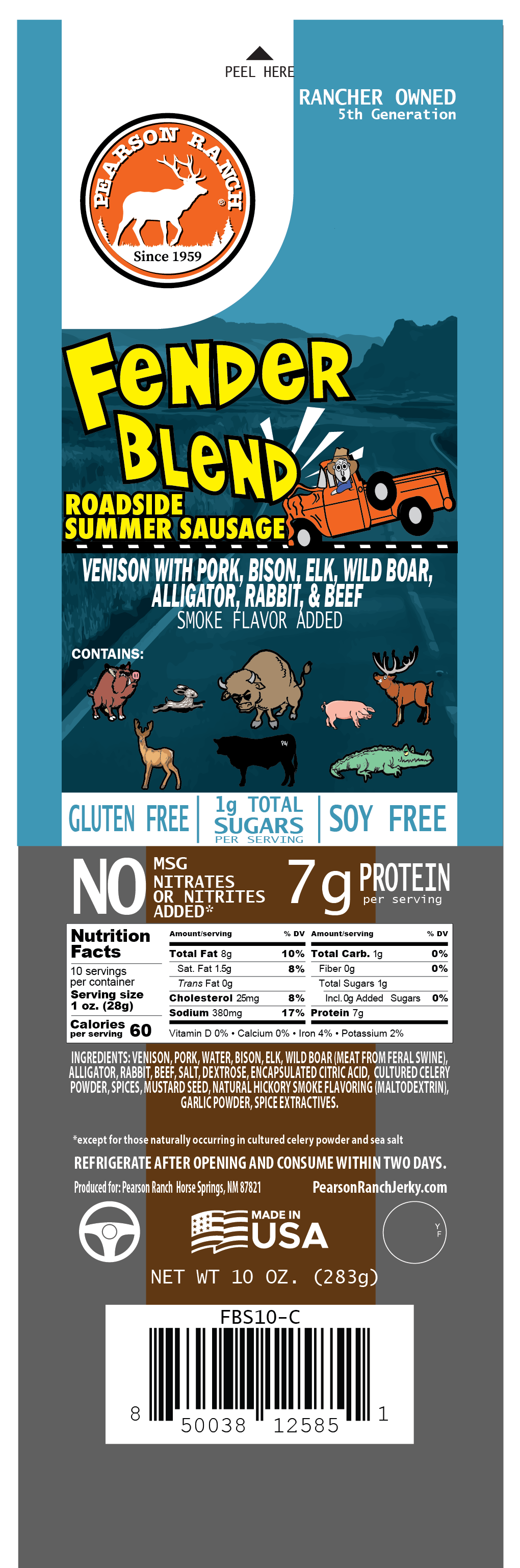 Fender Blend Summer Sausage (10 oz.), Meat from Pearson Ranch Jerky