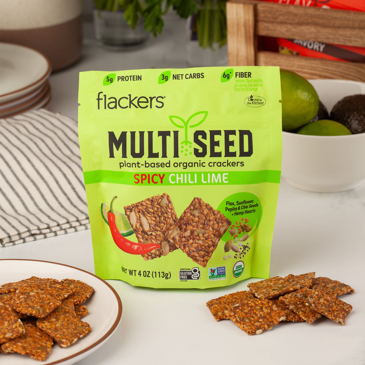 (6-pack) Spicy Chili Lime Multi Seed Crackers, Pantry from Flackers