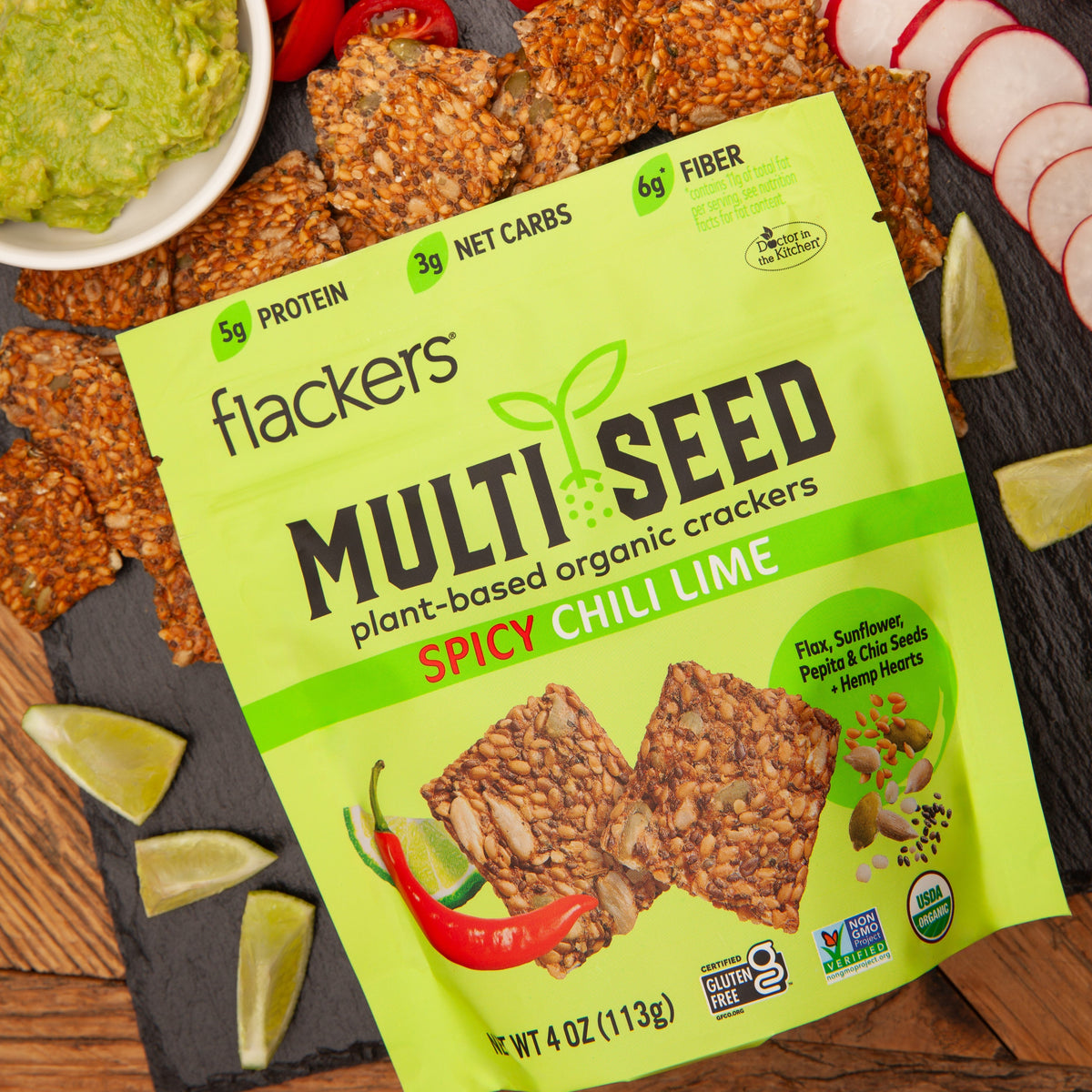 (6-pack) Spicy Chili Lime Multi Seed Crackers, Pantry from Flackers