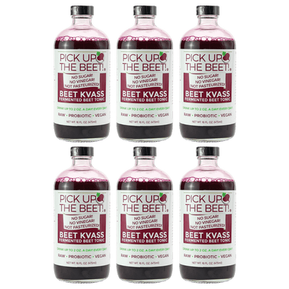 Organic Raw Beet Juice Kvass 6 Pack 16oz Natural Beetroot, Beverage from Garden Goddess