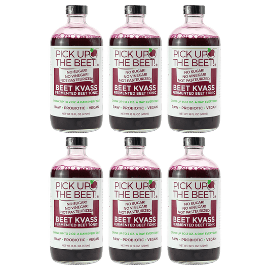 Organic Raw Beet Juice Kvass 6 Pack 16oz Natural Beetroot, Beverage from Garden Goddess