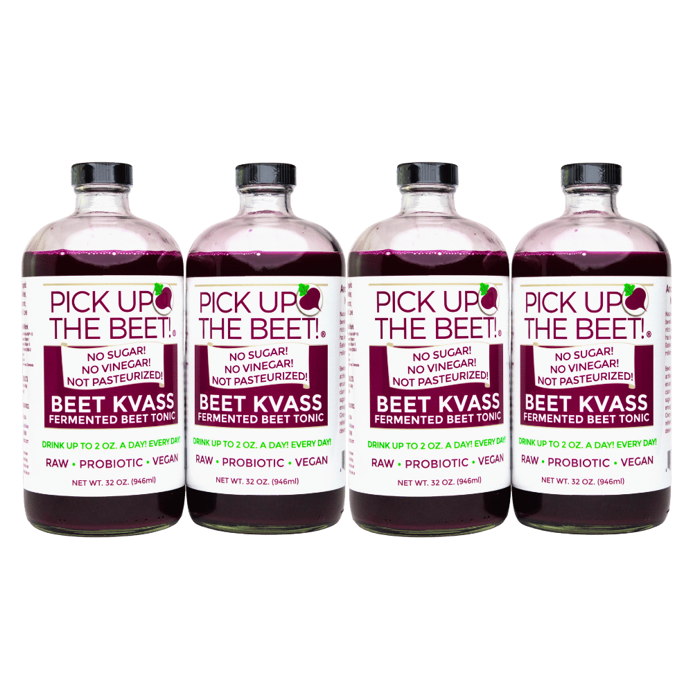 4-Pack Organic Probiotic Raw Beet Juice Kvass 32oz, Beverage from Garden Goddess