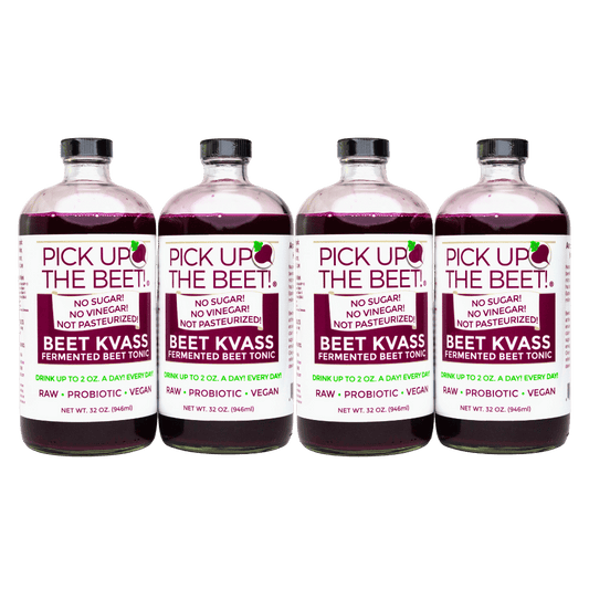 4-Pack Organic Probiotic Raw Beet Juice Kvass 32oz, Beverage from Garden Goddess