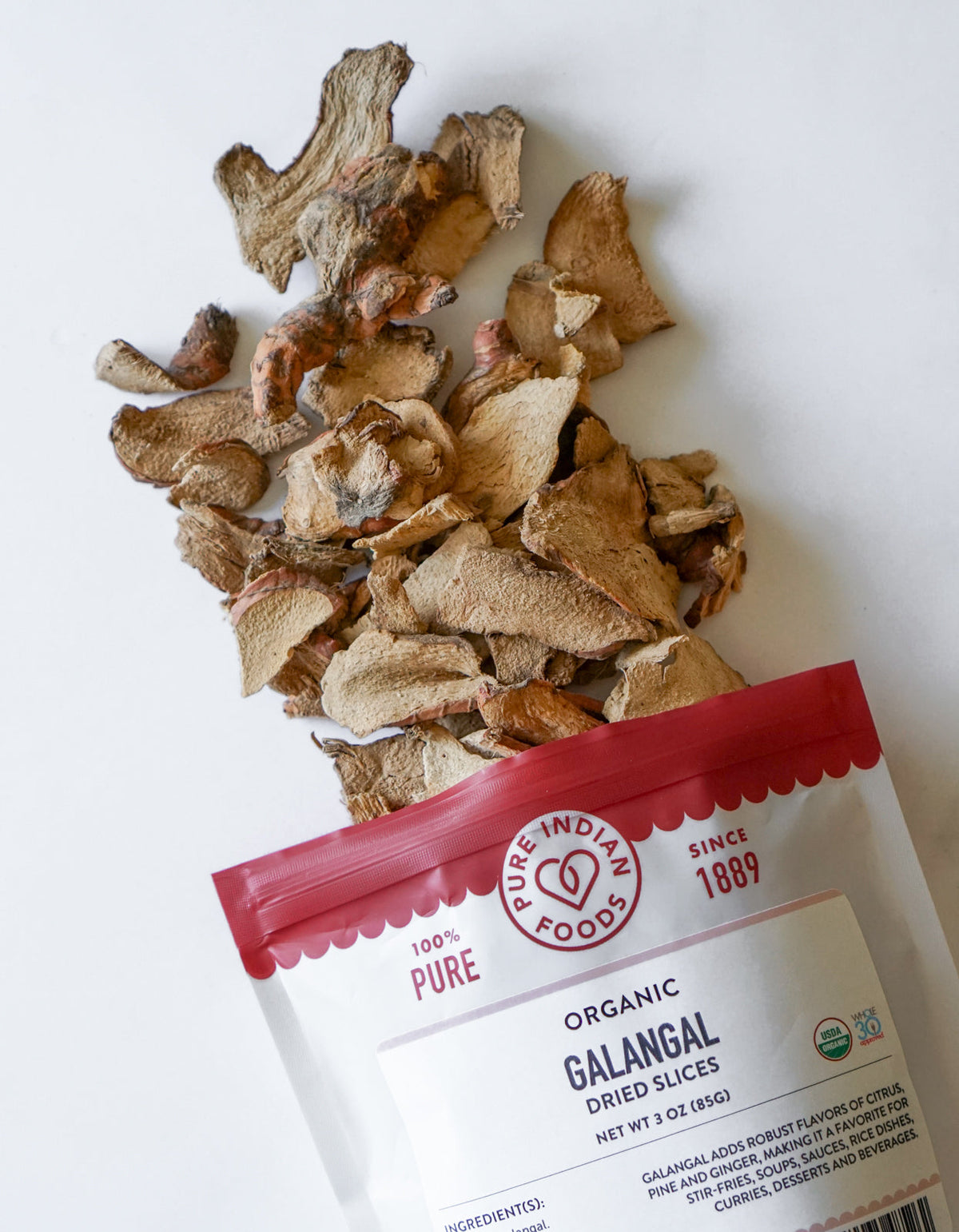 Galangal Dried Slices, Certified Organic - 3 oz, Herbs & Spices from Pure Indian Foods