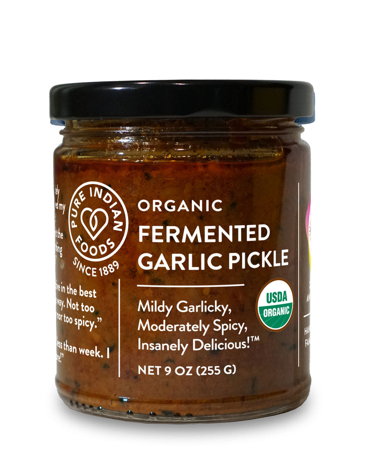 Fermented Garlic Pickle, Certified Organic - 9 oz, Pickled Fruits & Vegetables from Pure Indian Foods