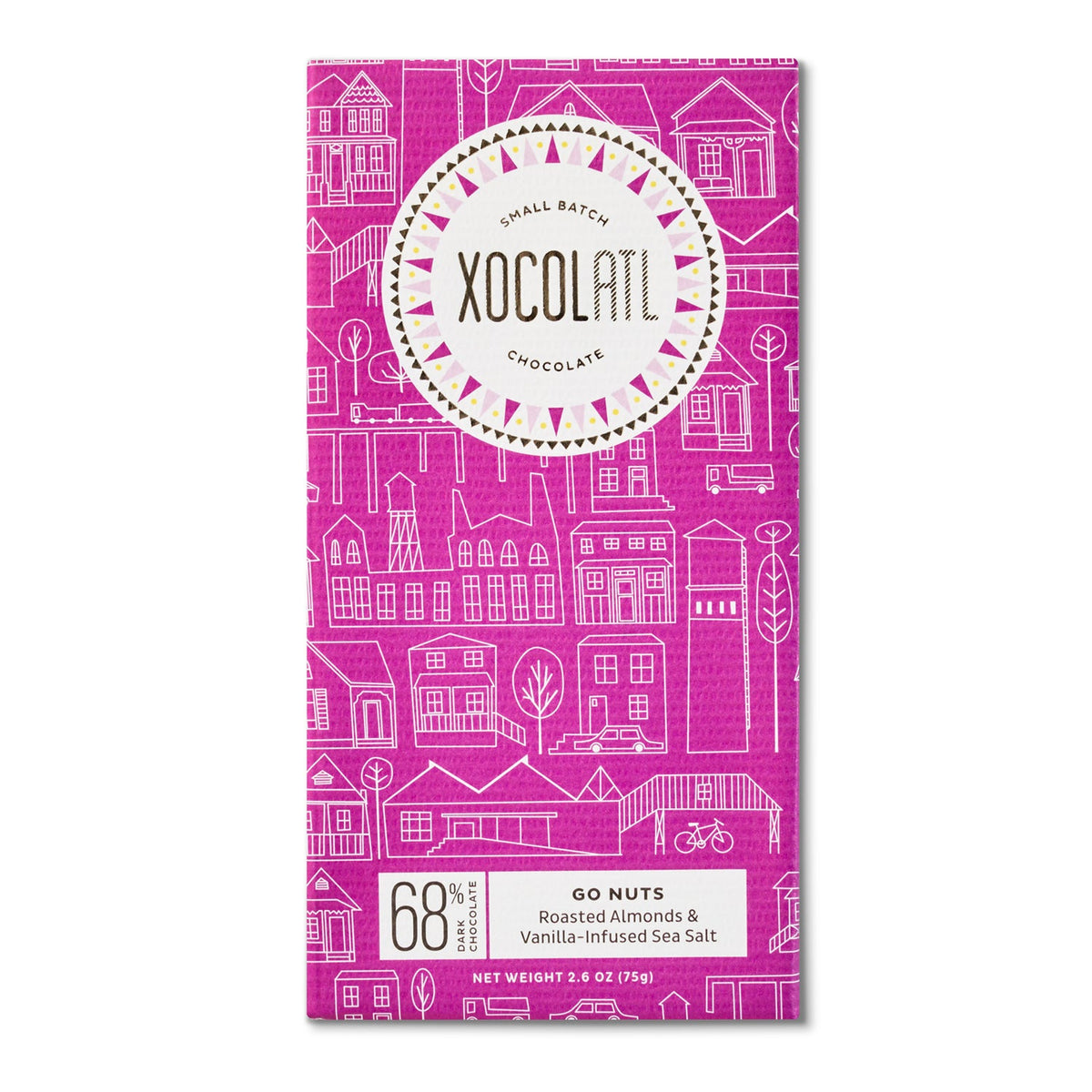 Go Nuts! Dark Chocolate Almond & Sea Salt Bar, Confection from Xocolatl Small Batch Chocolate