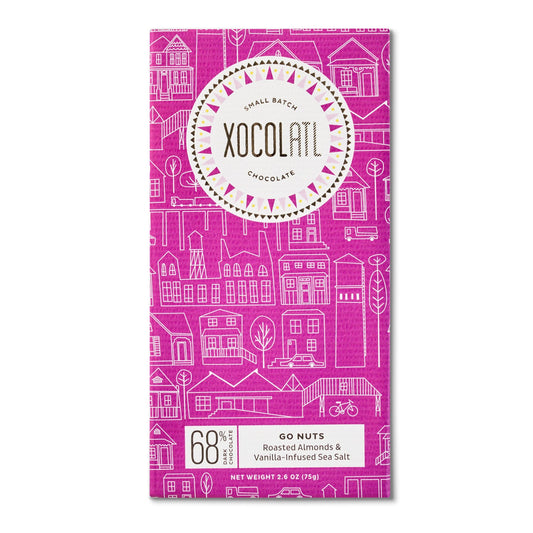 Go Nuts! Dark Chocolate Almond & Sea Salt Bar, Confection from Xocolatl Small Batch Chocolate