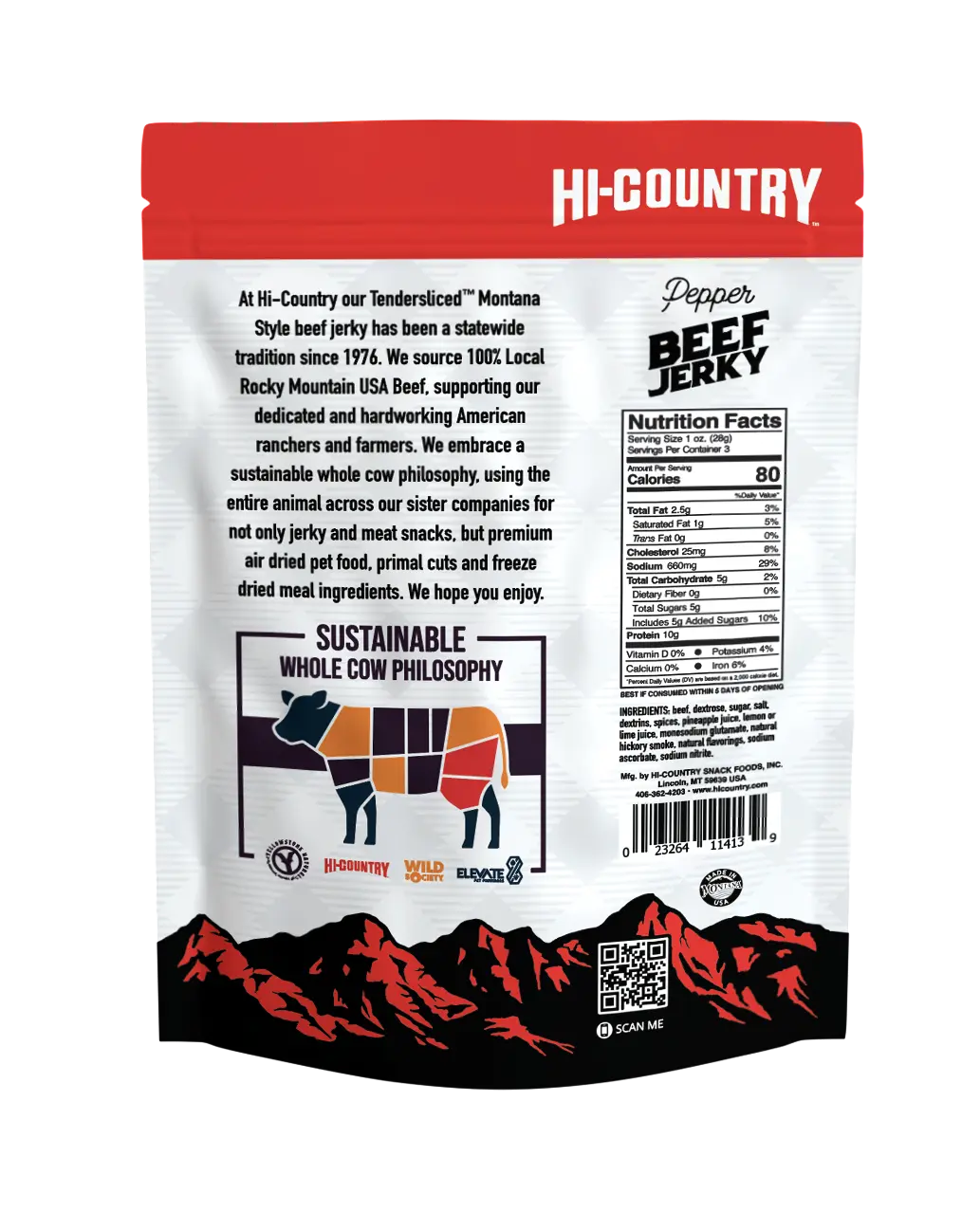 Pepper Infused Beef Jerky, Jerky from Hi-Country Snack Foods Inc.