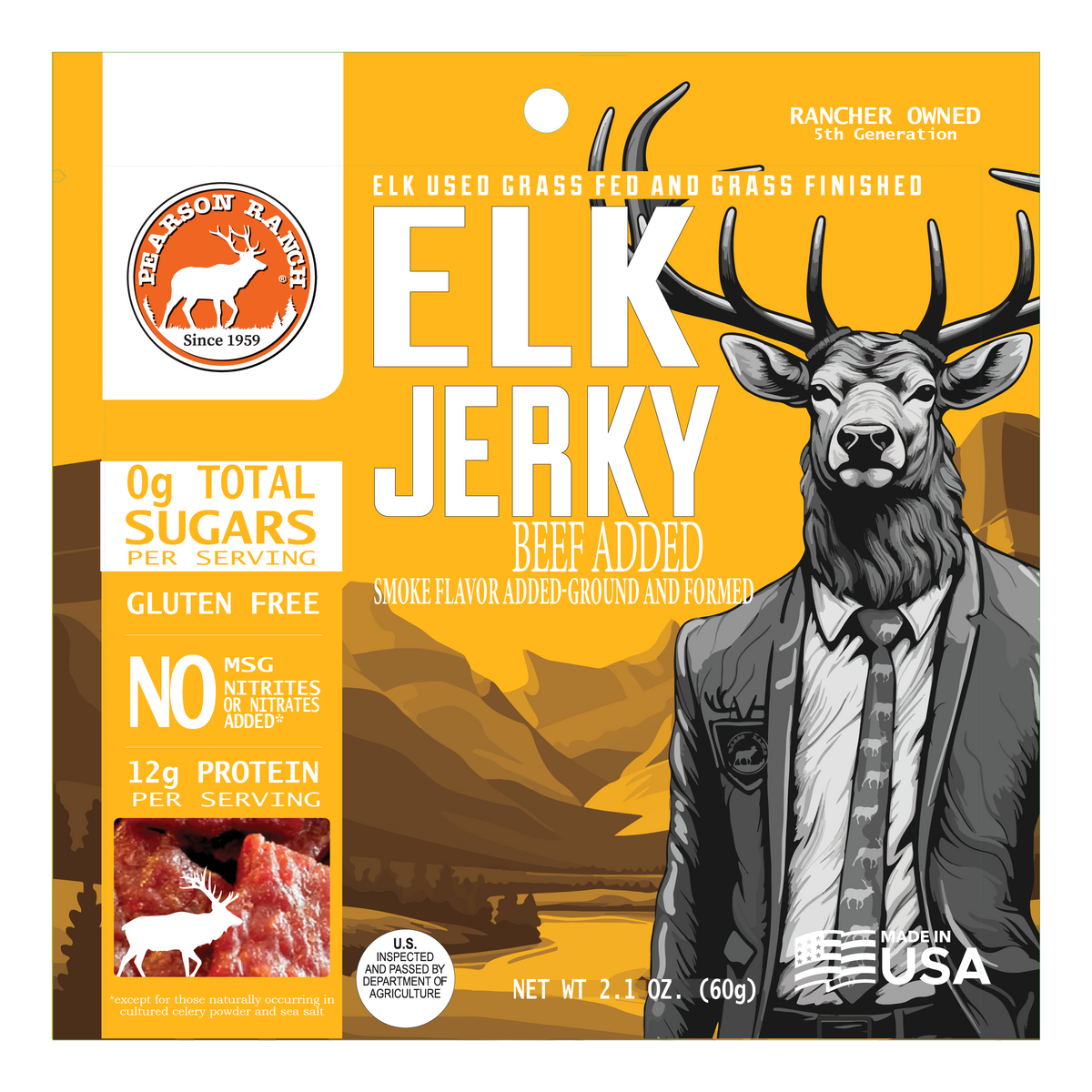 Elk Jerky - 2.1oz Resealable Bag, Meat from Pearson Ranch Jerky