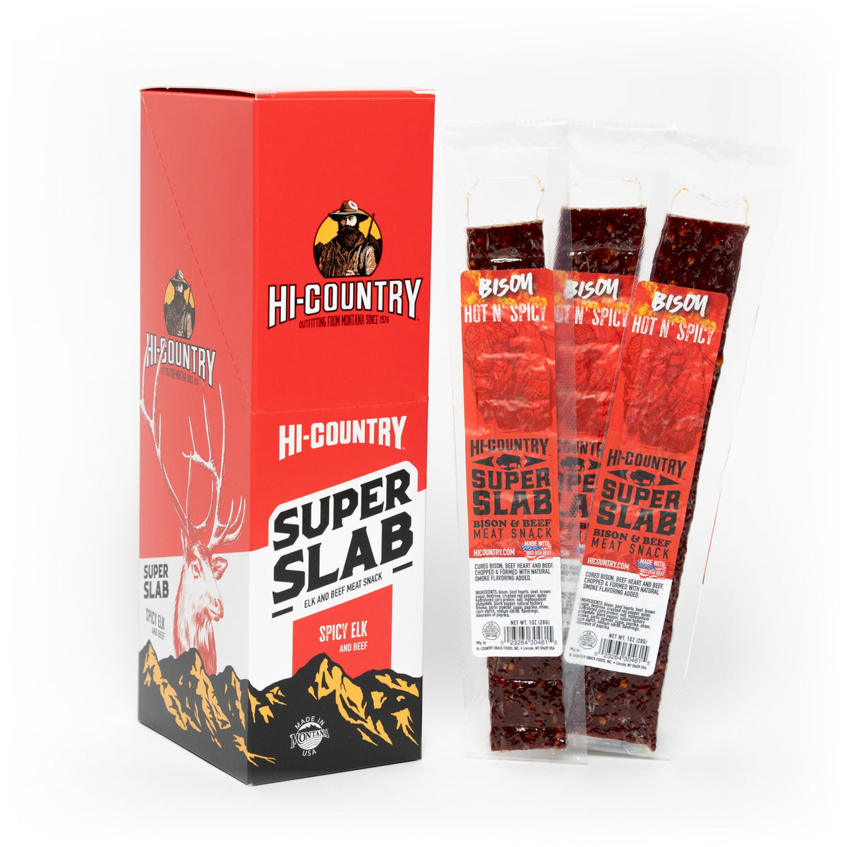 Hot & Spicy Elk Super Slab Caddy 20 CT, Jerky from Hi-Country Snack Foods Inc.