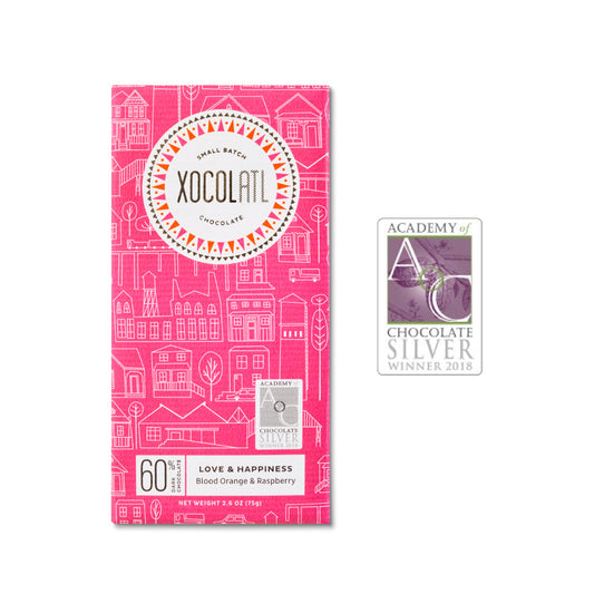 Love & Happiness Dark Chocolate Raspberry Bar, Confection from Xocolatl Small Batch Chocolate