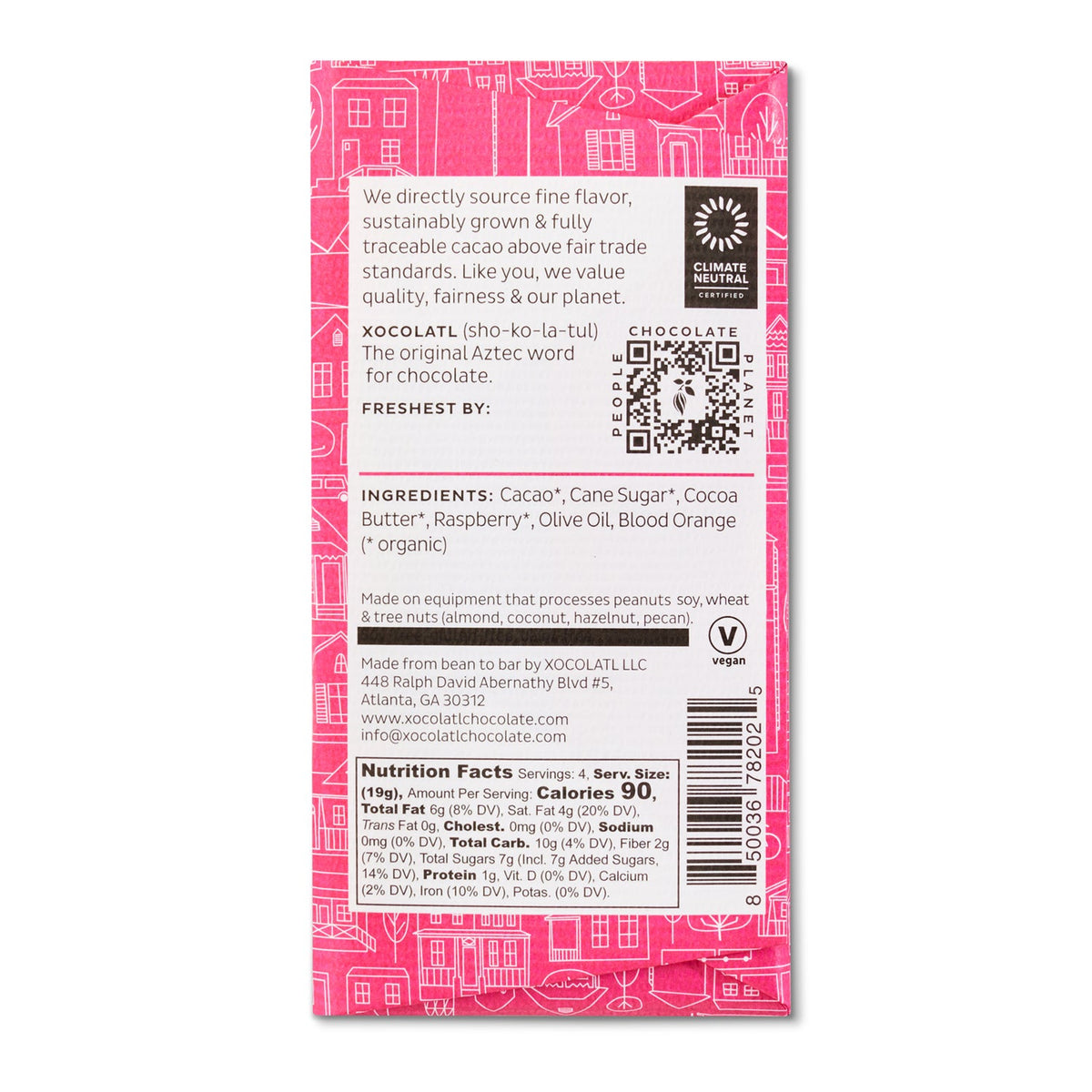 Love & Happiness Dark Chocolate Raspberry Bar, Confection from Xocolatl Small Batch Chocolate