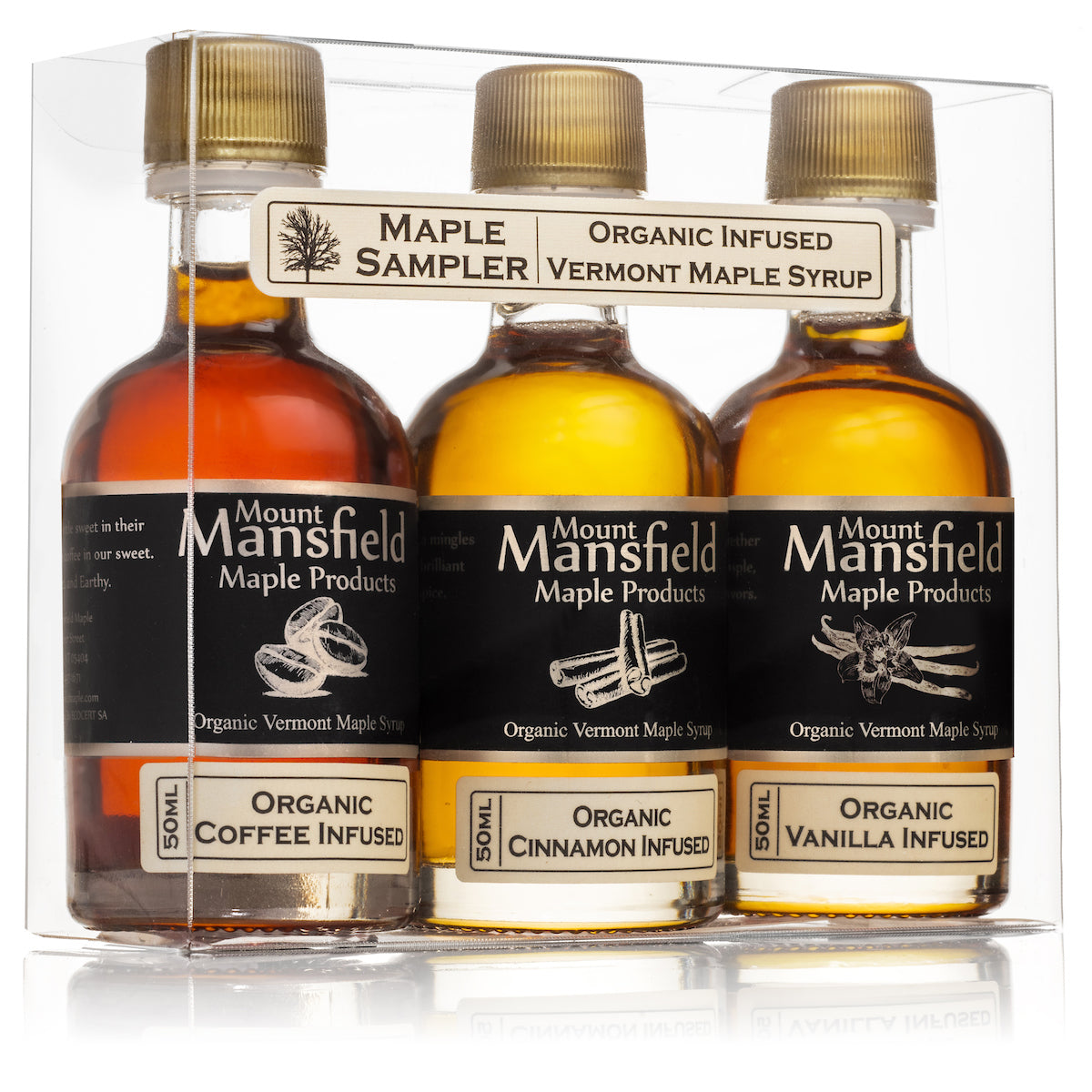 3 pack Infused Vermont Maple Syrup Sampler Set by Mount Mansfield Maple Products