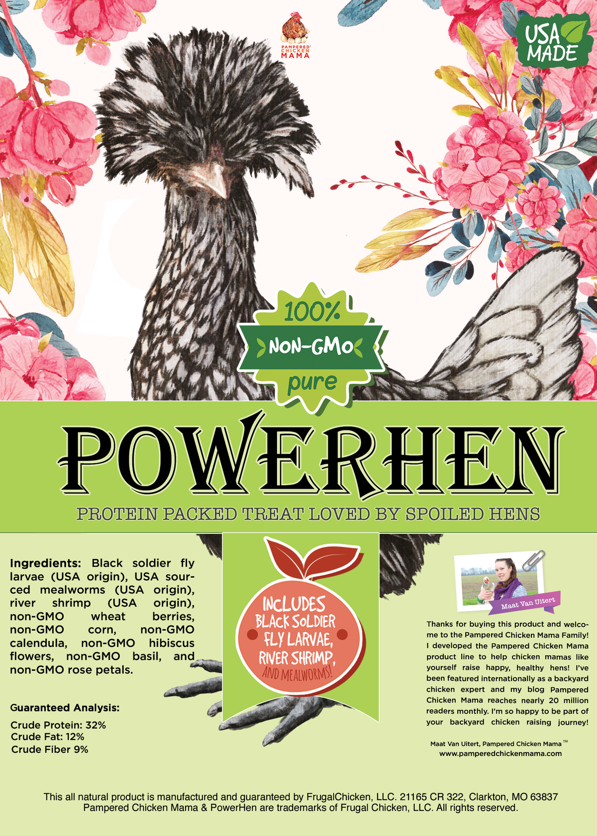 PowerHen (TM) High Protein Treat With Mealworms, Black Soldier Fly Larvae, & Herbs For Backyard Chickens, Chicken Treats from Dahlia Pets