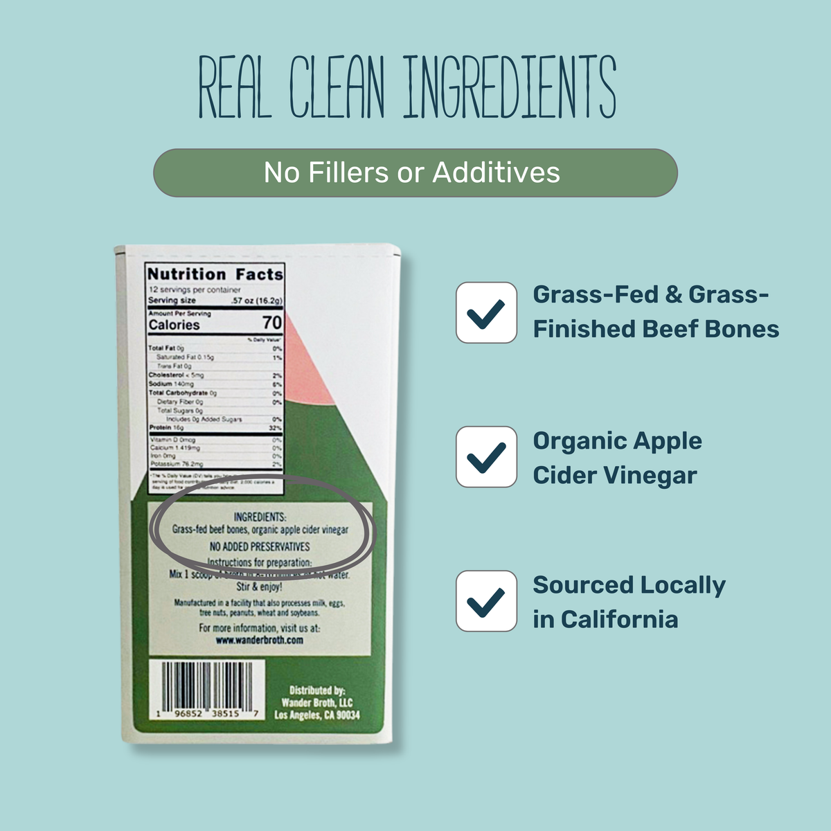 No Salt Added Grass-Fed Beef Bone Broth - Bulk
