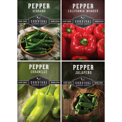 4 Pepper Seed Collection – Heirloom Non-GMO Hot & Sweet Peppers for Salsas, Roasting & Fresh Garden Harvests