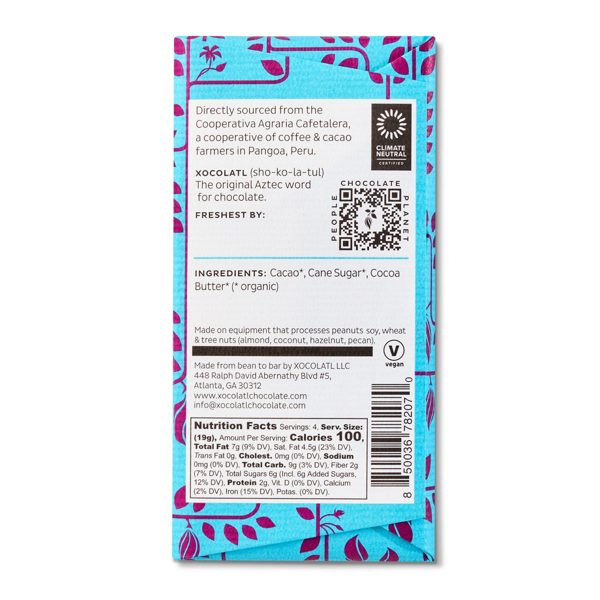 San Martin De Pangoa, Peru 70% Dark Chocolate Bar, Confection from Xocolatl Small Batch Chocolate
