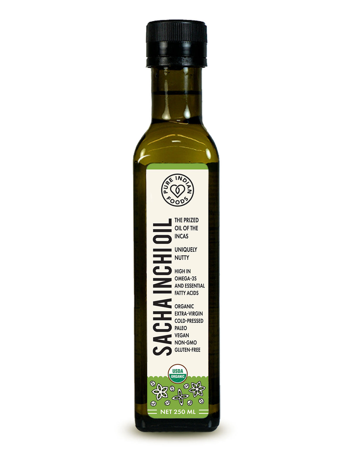 Sacha Inchi Oil, Cold Pressed, Virgin & Certified Organic - 250 mL by Pure Indian Foods