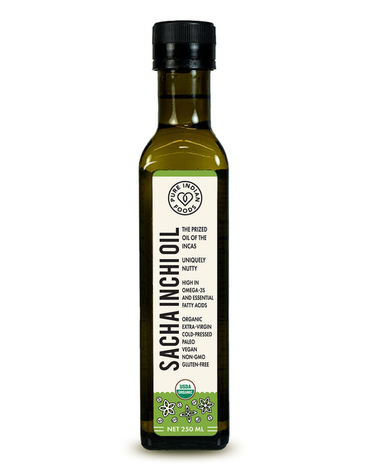 Sacha Inchi Oil, Cold Pressed, Virgin & Certified Organic - 250 mL by Pure Indian Foods