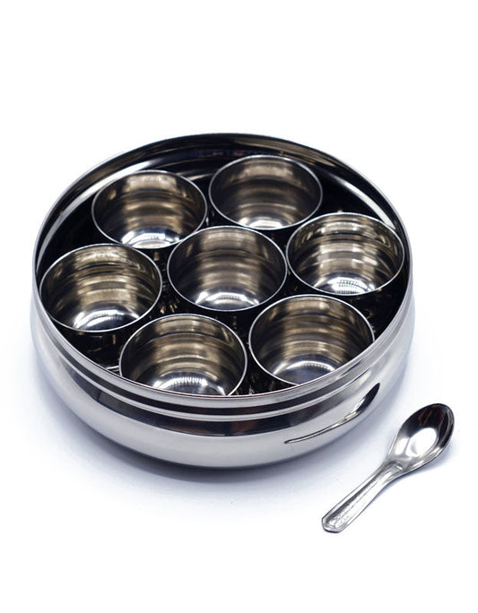Indian Spice Tray (Spice Box or Spice Rack - also known as Masala Dani or Masala Dabba), Stainless Steel, Spice Organizers