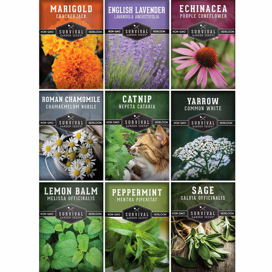 Medicinal Tea Herb Seeds Collection – 9 Heirloom Non-GMO Herbs for Calming Teas, Wellness & Home Apothecary Gardens