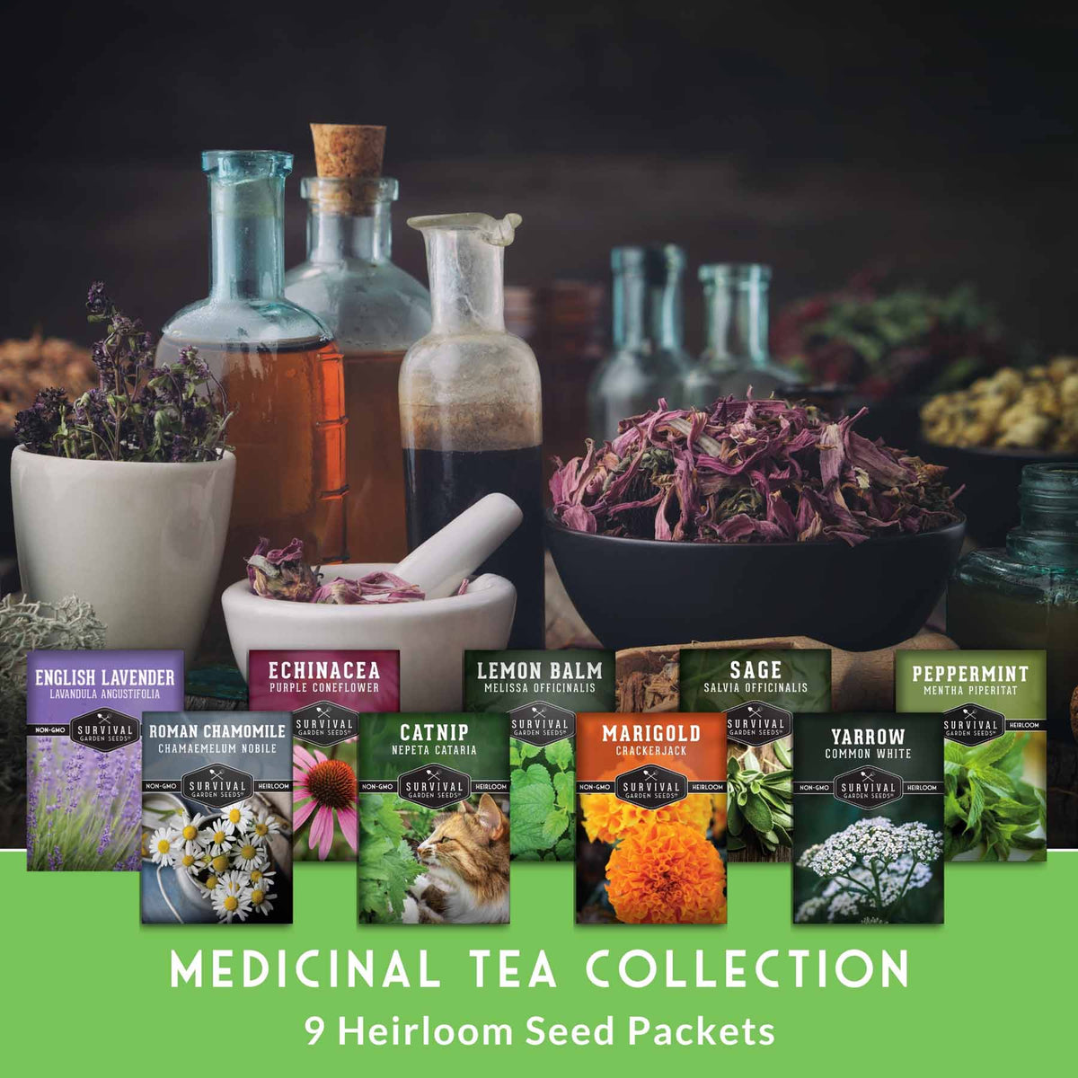 Medicinal Tea Herb Seeds Collection – 9 Heirloom Non-GMO Herbs for Calming Teas, Wellness & Home Apothecary Gardens