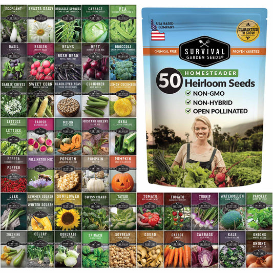 Homestead Seed Collection – 50 Heirloom Seed Packets for Self-Reliant Growing