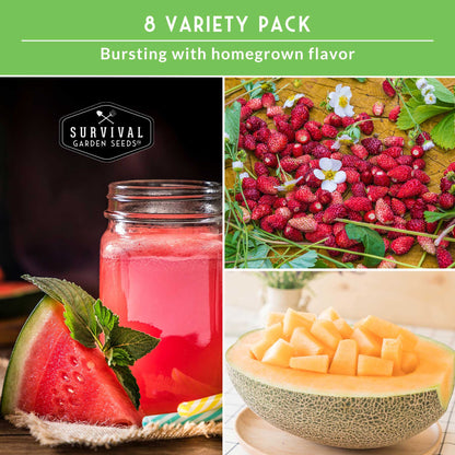 8-Variety Heirloom Fruit Seed Collection – Non-GMO Strawberry, Melon & Watermelon Seeds for Home Gardens