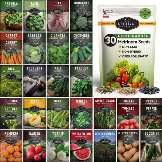 30-Packet Family Home Garden Seed Kit – Vegetables, Herbs & Flowers