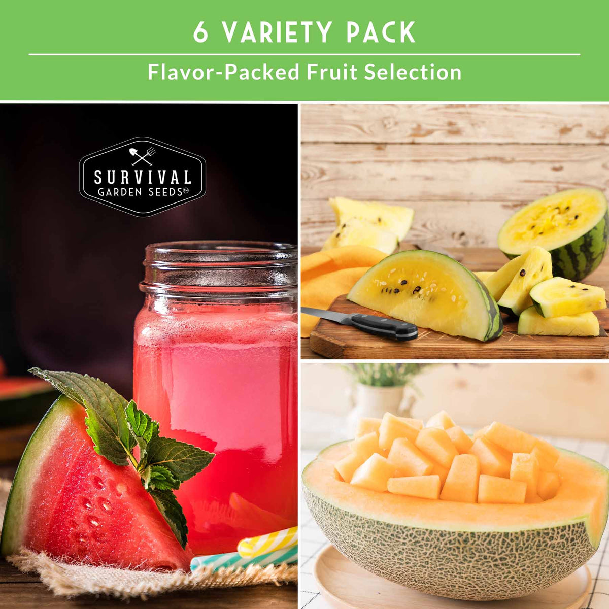 Melon Seed Collection – 6 Heirloom Varieties of Watermelon, Cantaloupe & Honeydew for High-Yield Summer Gardens