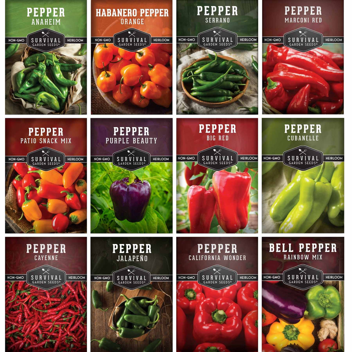 12-Variety Heirloom Pepper Seed Collection – Non-GMO Hot & Sweet Peppers for Home and Container Gardens