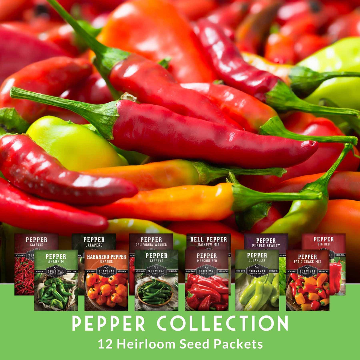 12-Variety Heirloom Pepper Seed Collection – Non-GMO Hot & Sweet Peppers for Home and Container Gardens