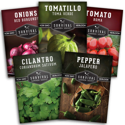 Salsa Garden Seed Collection – 5 Heirloom Non-GMO Varieties for Homemade Red & Green Salsa, Fresh Cooking & Food Preservation