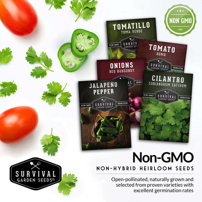 Salsa Garden Seed Collection – 5 Heirloom Non-GMO Varieties for Homemade Red & Green Salsa, Fresh Cooking & Food Preservation