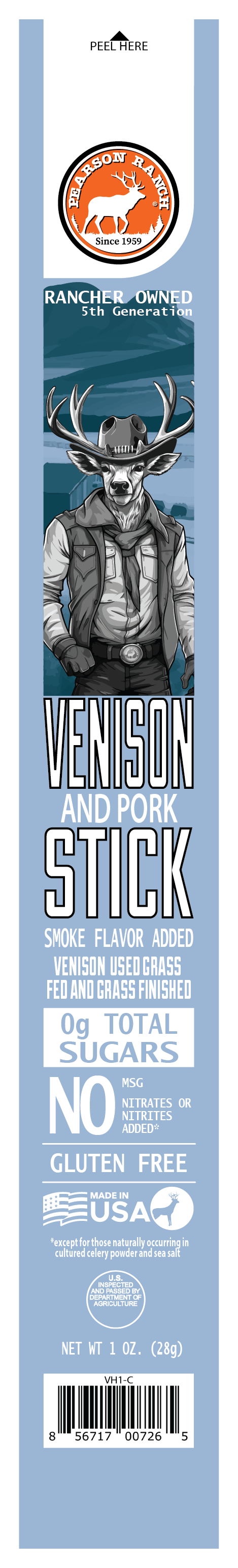 Venison Hickory Snack Stick, Meat from Pearson Ranch Jerky