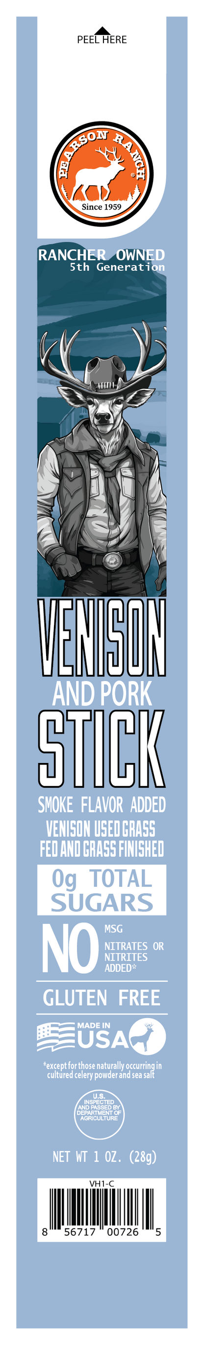 Venison Hickory Snack Stick, Meat from Pearson Ranch Jerky