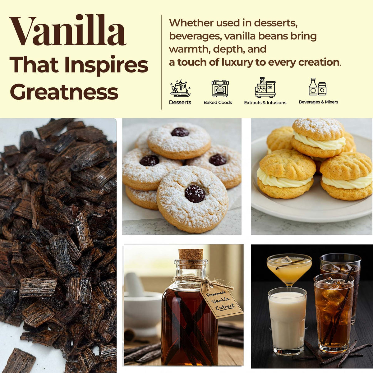 Grade A Vanilla Beans (25 Pack) Baking & Extract Use