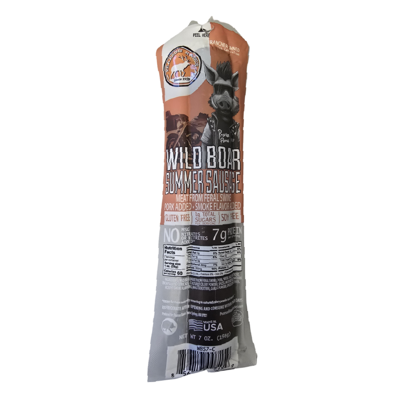 Wild Boar Hickory Smoked Summer Sausage (7 oz.), Meat from Pearson Ranch Jerky