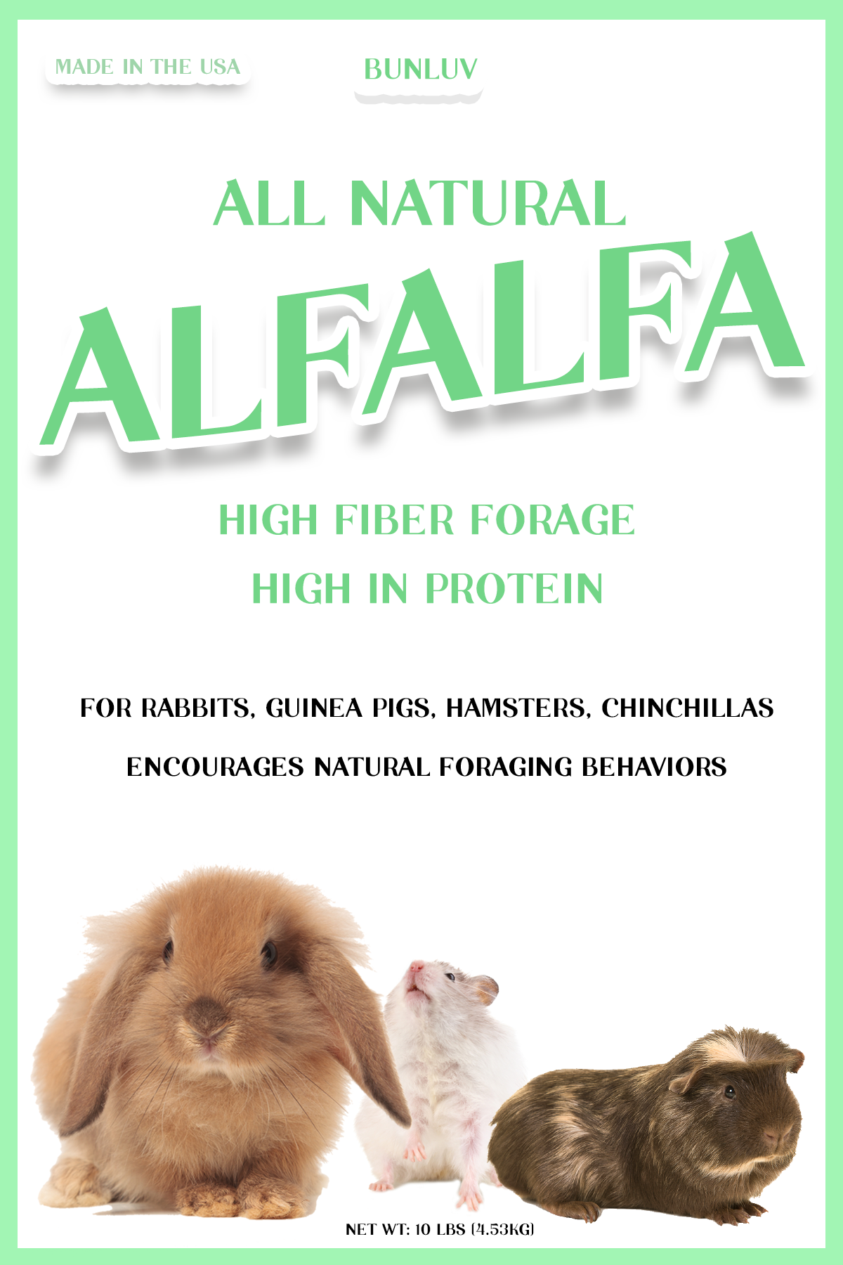 BunLuv All Natural Alfalfa For Rabbits, Guinea Pigs, Chinchillas, & Hamsters (10 Pounds) from Dahlia Pets