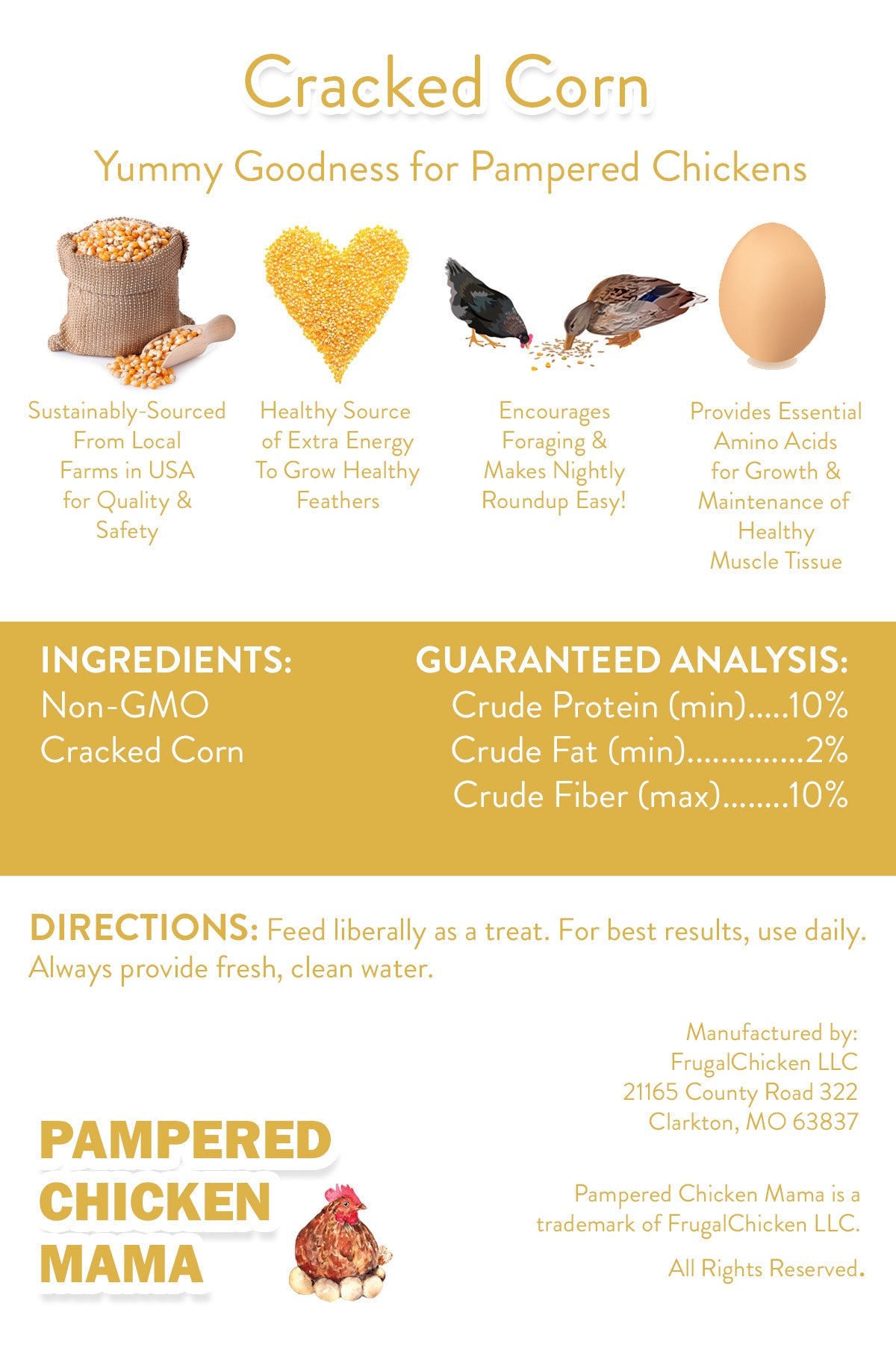 Premium Cracked Corn - Grown in Missouri for Pet Chickens from Dahlia Pets