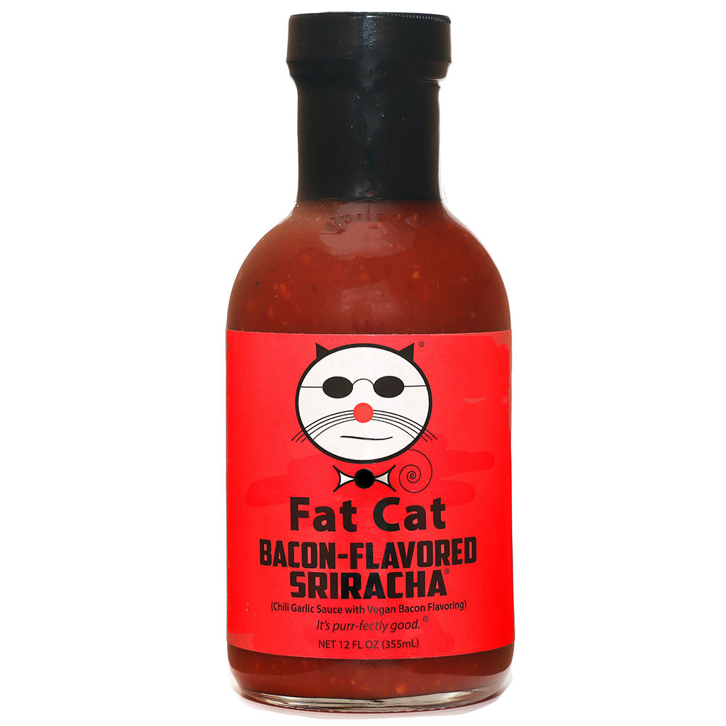 Bacon-Flavored Sriracha Chili Garlic Sauce with Bacon Flavoring (Vegan), Hot Sauce from Fat Cat Gourmet Hot Sauces & Specialty Condiments